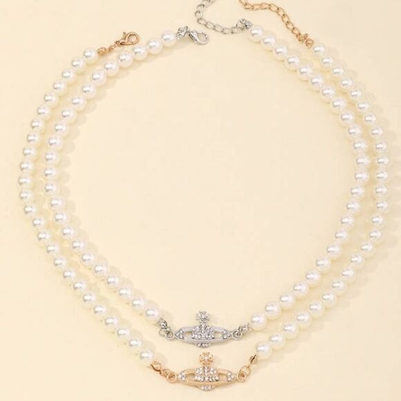 ⭐️Fashion Silver Pearl Rhinestone Designer Necklace - Picture 4 of 6